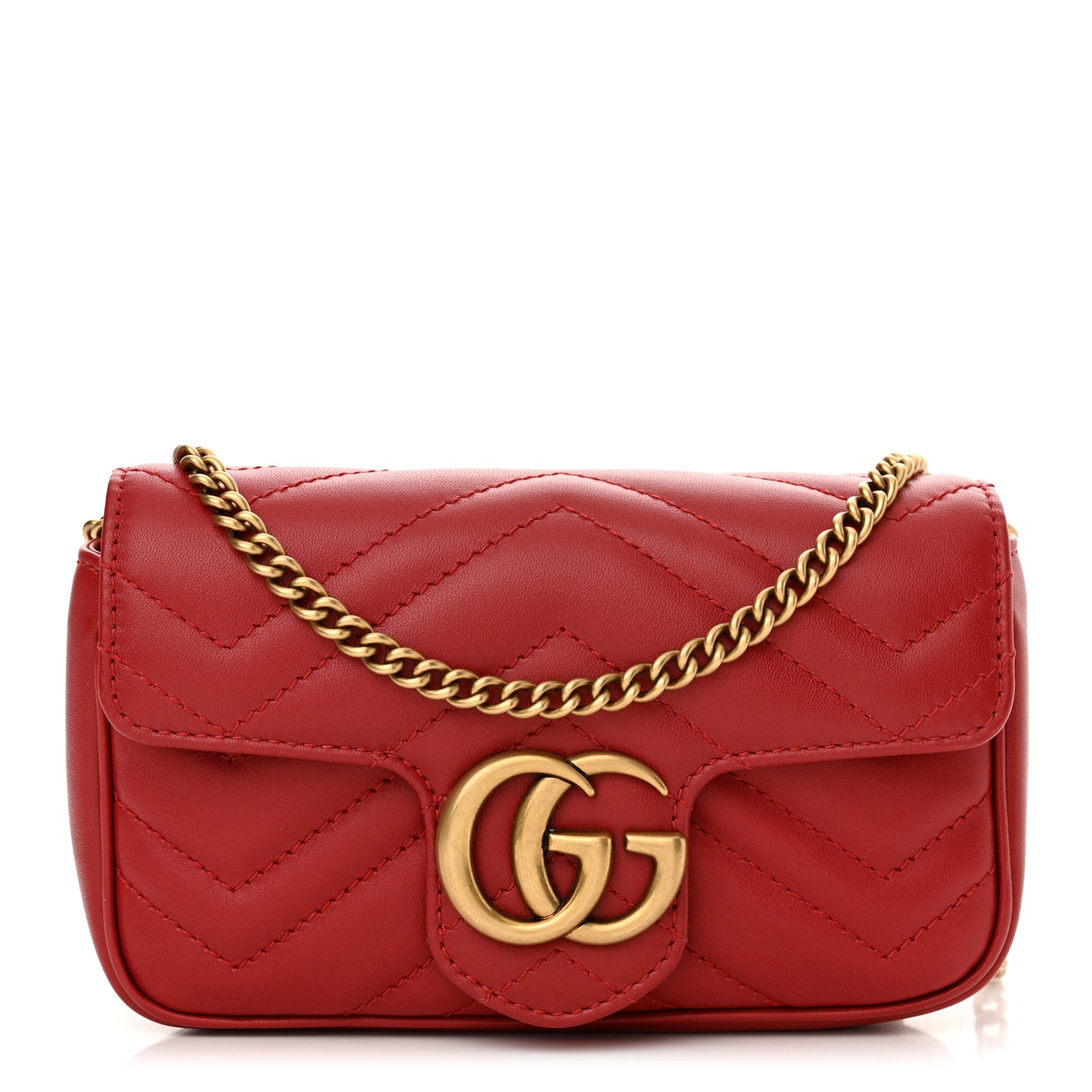 Calfskin Matelasse Super Mini GG Marmont Shoulder Bag Hibiscus Red