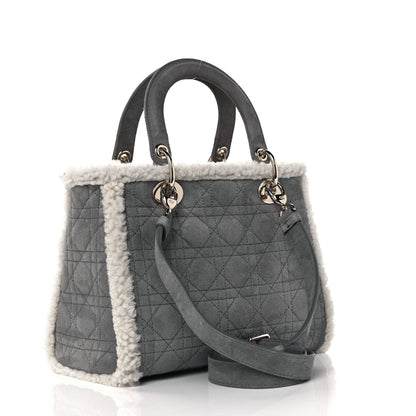 Christian Dior Suede Shearling Cannage Small Lady Dior Gray 2 of 7