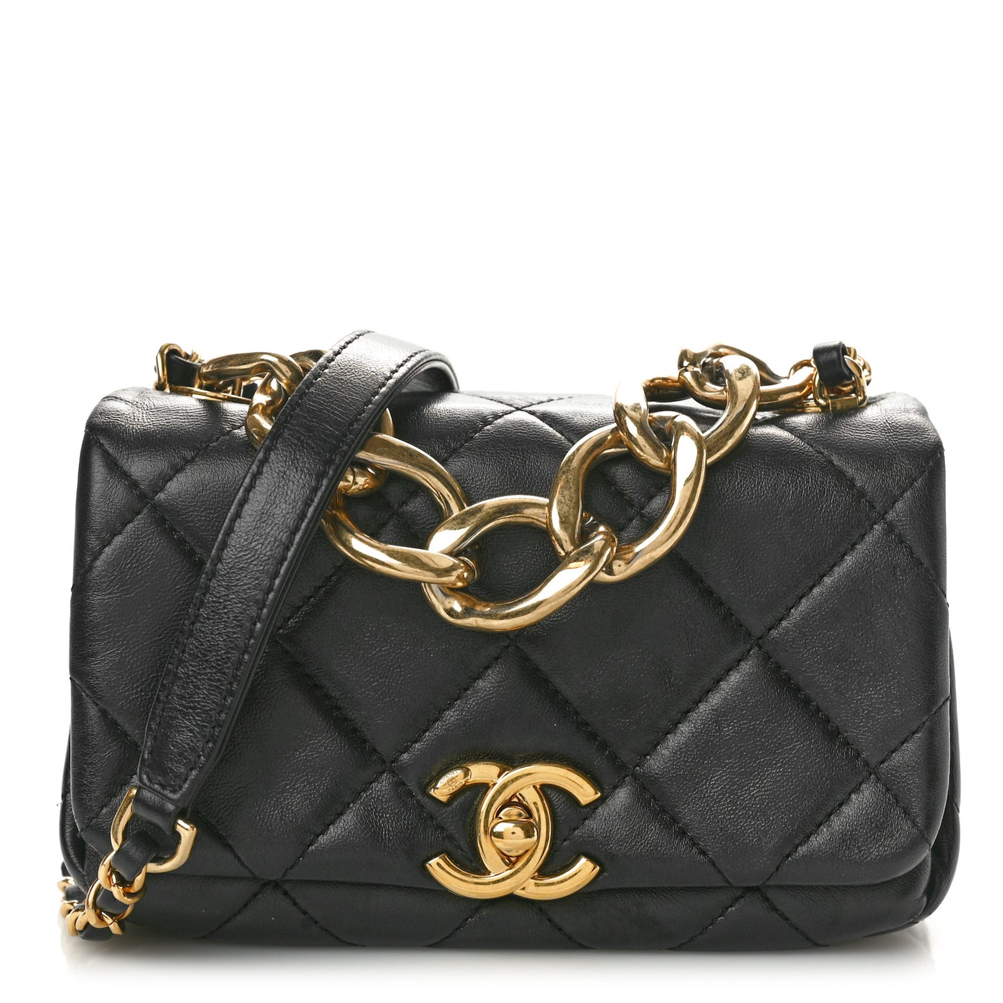 Lambskin Quilted Mini Color Match Flap Black
