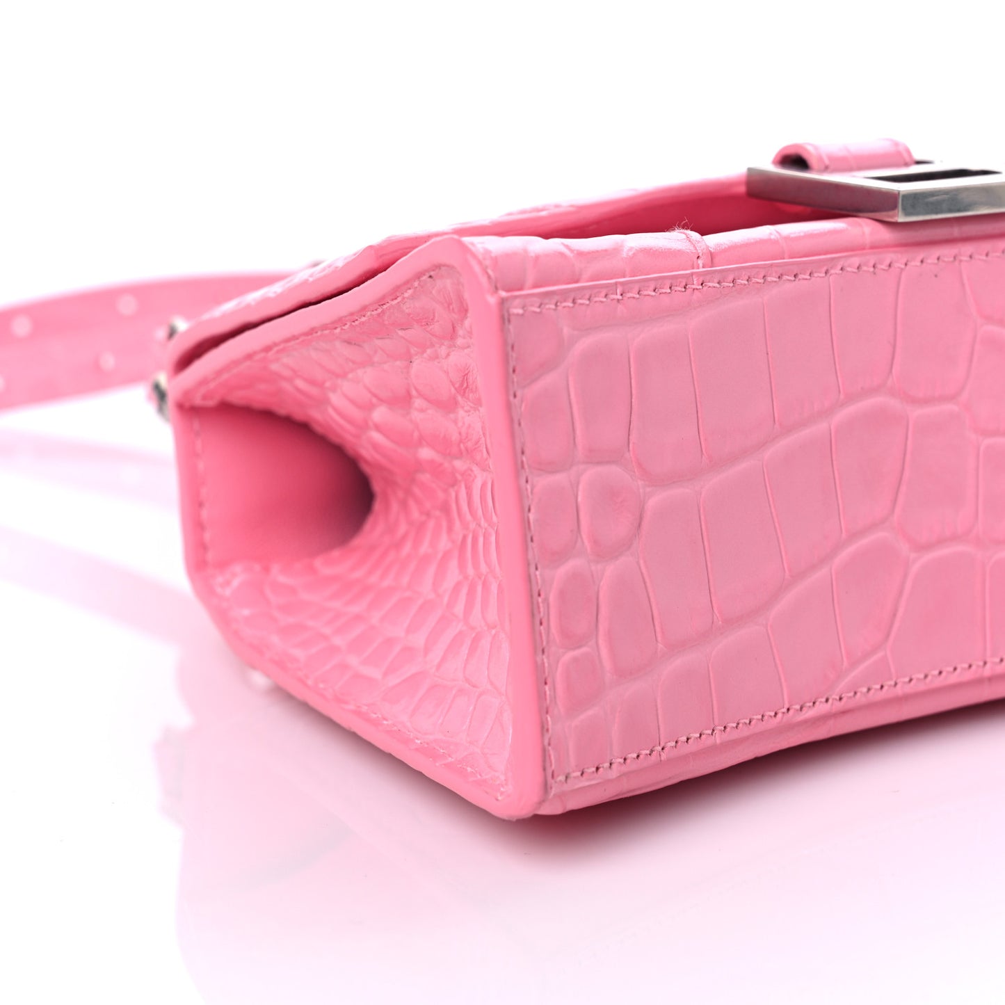 Shiny Calfskin Crocodile Embossed Hourglass Top Handle Bag XS Sweet Pink