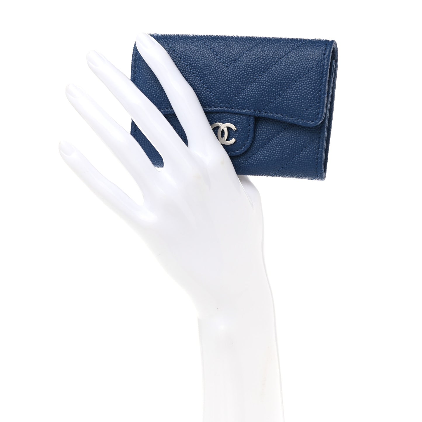 Caviar Chevron Quilted Flap Card Holder Dark Blue