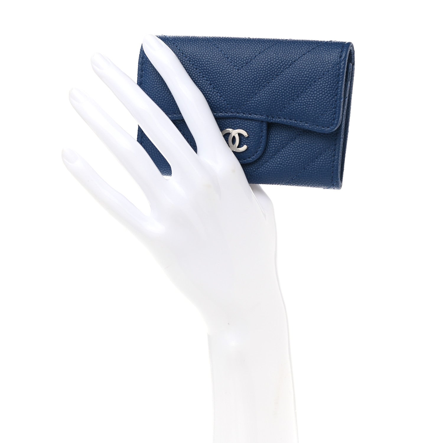 Chanel Caviar Chevron Quilted Flap Card Holder Dark Blue 2 of 9