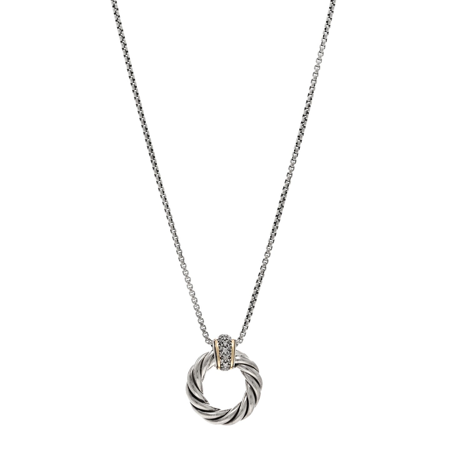 DAVID YURMAN Sterling Silver 18K Yellow Gold Diamond Small Cable Classics Pendant Necklace