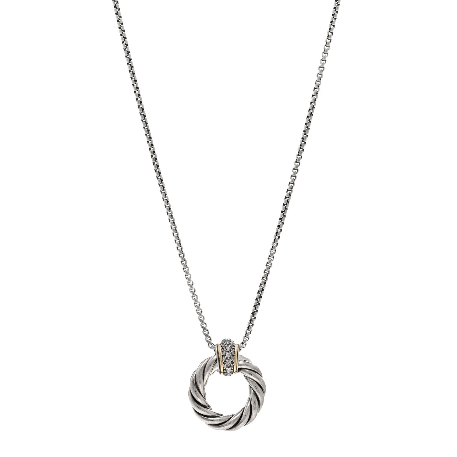 David Yurman DAVID YURMAN Sterling Silver 18K Yellow Gold Diamond Small Cable Classics Pendant Necklace 1 of 4