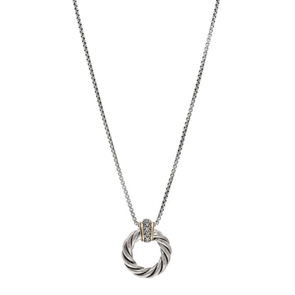 David Yurman DAVID YURMAN Sterling Silver 18K Yellow Gold Diamond Small Cable Classics Pendant Necklace 1 of 4