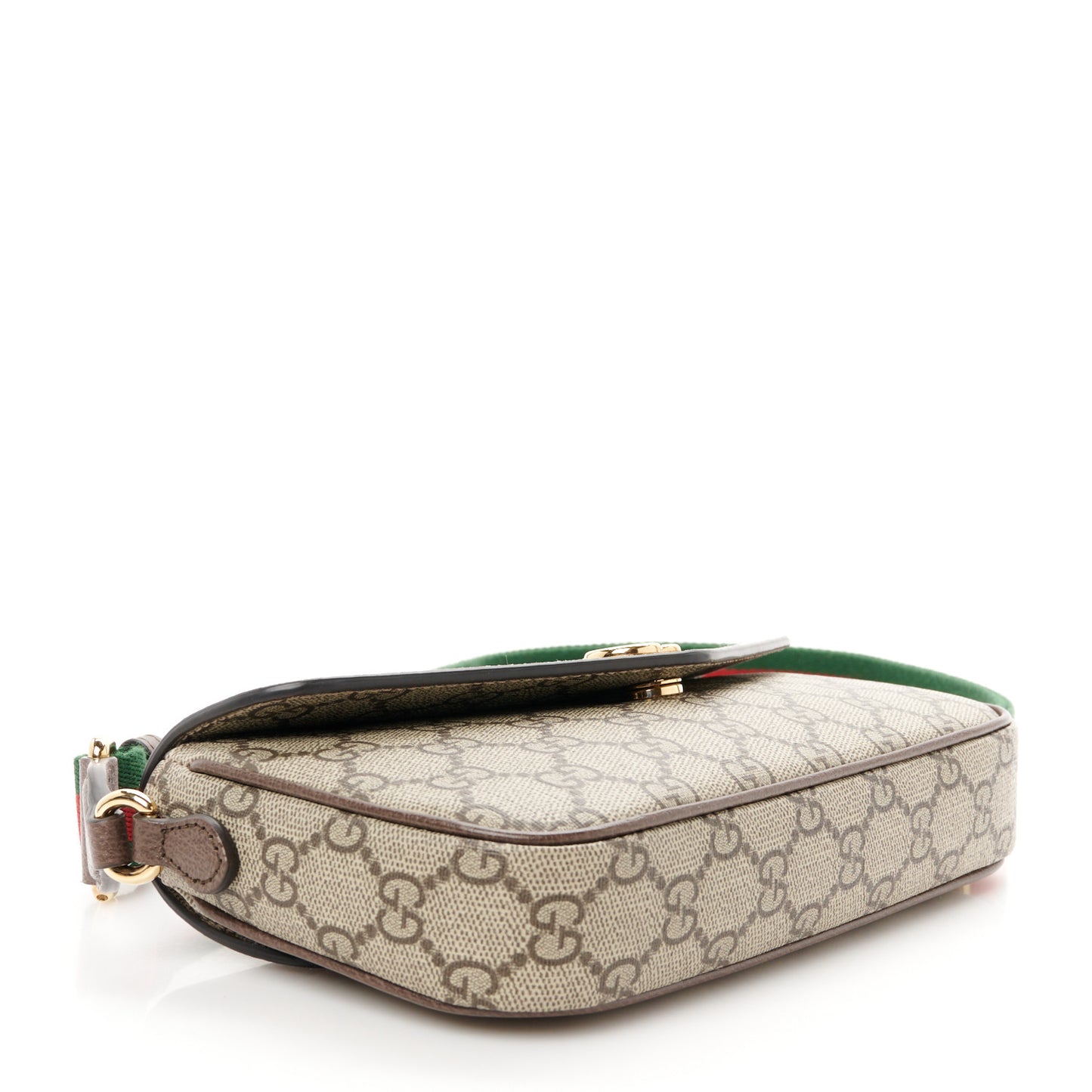 GG Supreme Monogram Textured Dollar Calfskin Web Mini Ophidia Envelope Shoulder Bag Beige Ebony