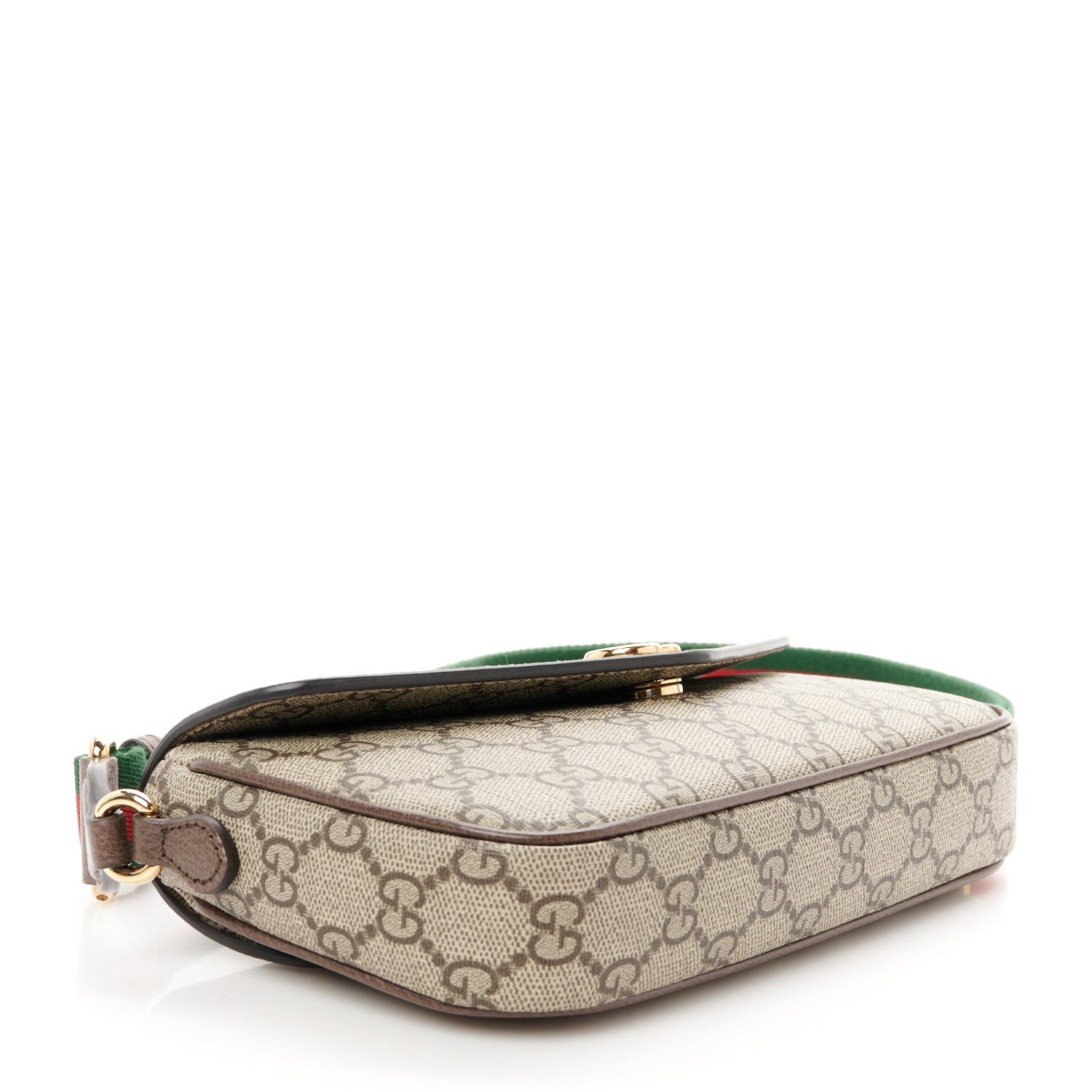 Gucci GG Supreme Monogram Textured Dollar Calfskin Web Mini Ophidia Envelope Shoulder Bag Beige Ebony 4 of 10