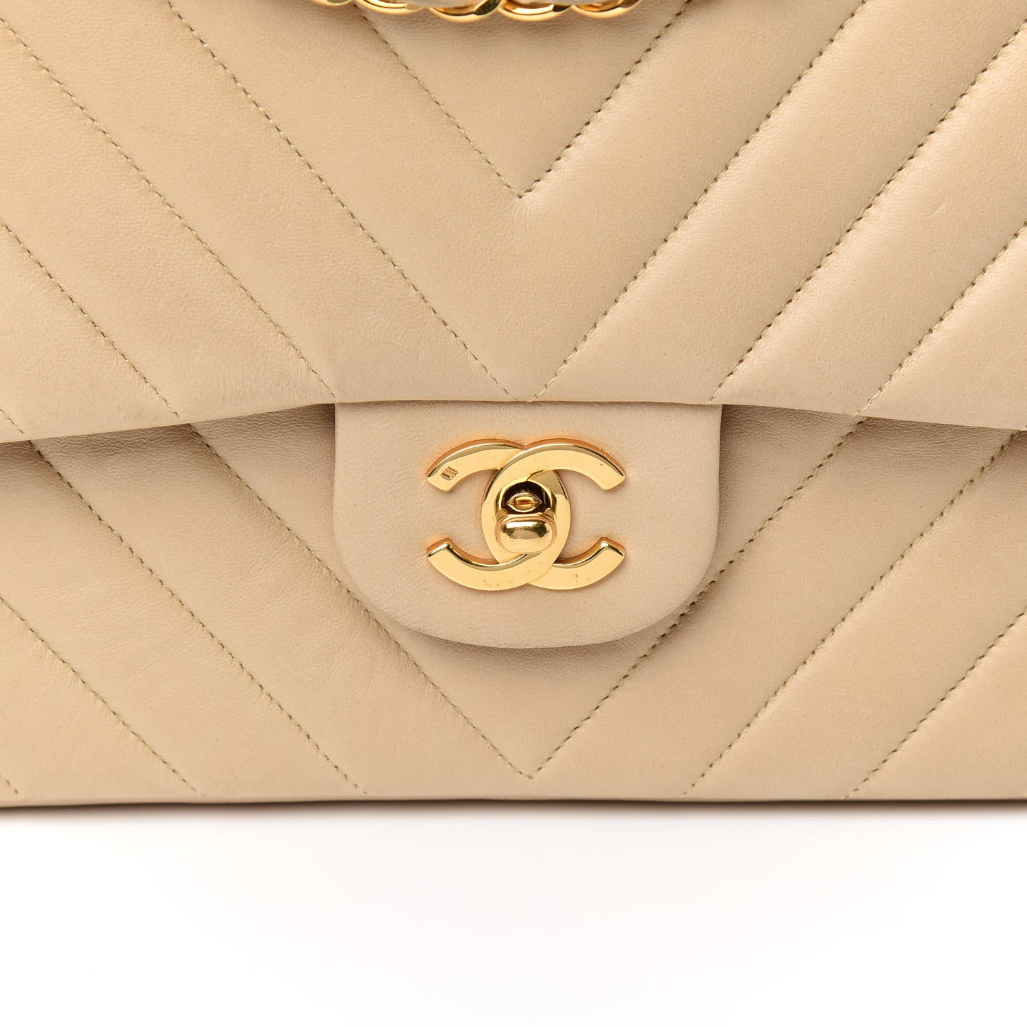 Chanel Lambskin Chevron Quilted Medium Double Flap Beige 9 of 10