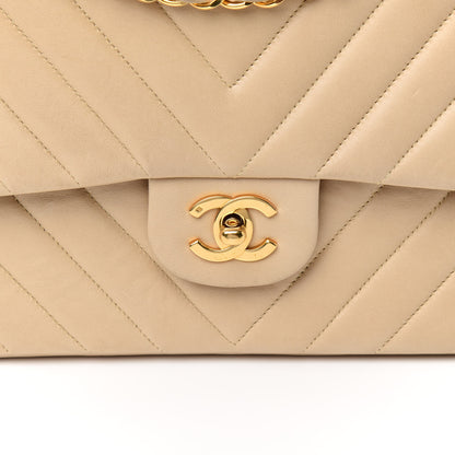 Chanel Lambskin Chevron Quilted Medium Double Flap Beige 9 of 10