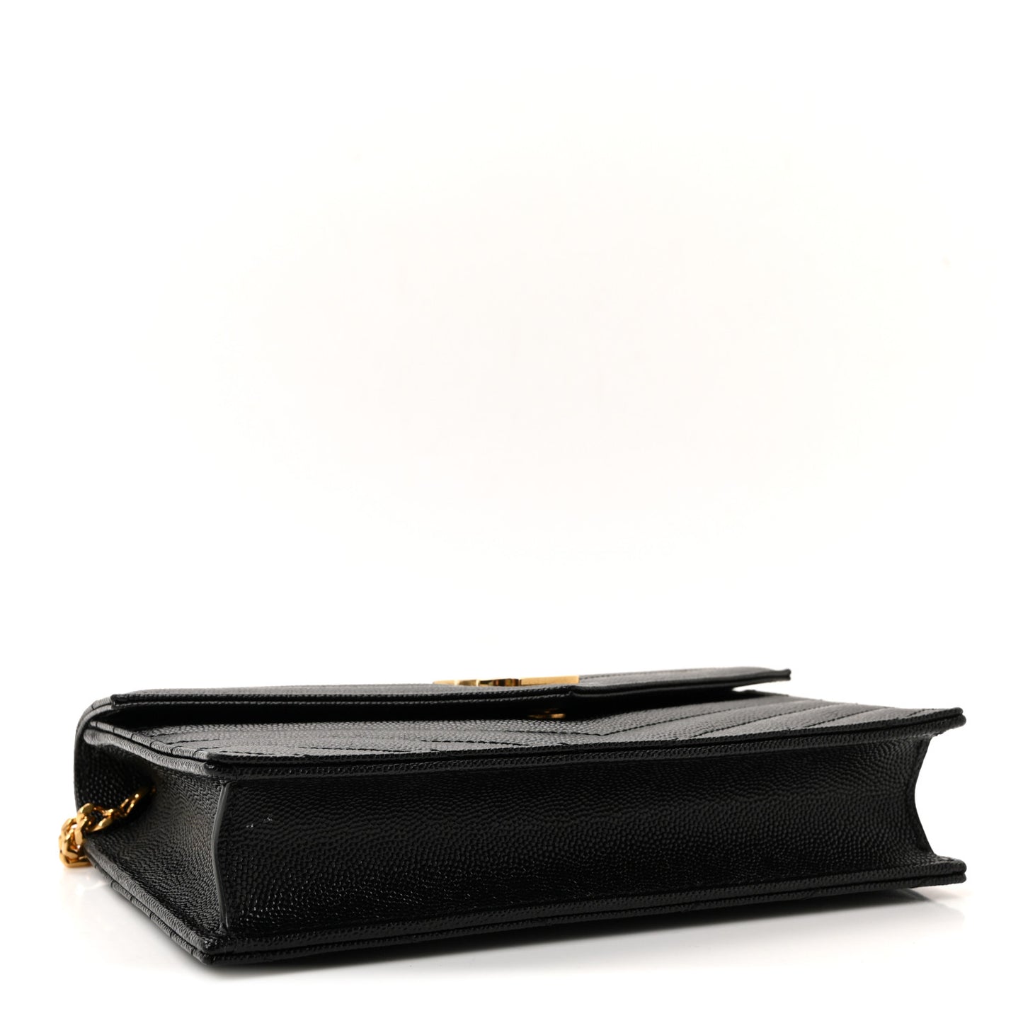 Grain De Poudre Matelasse Chevron Monogram Envelope Chain Wallet Black