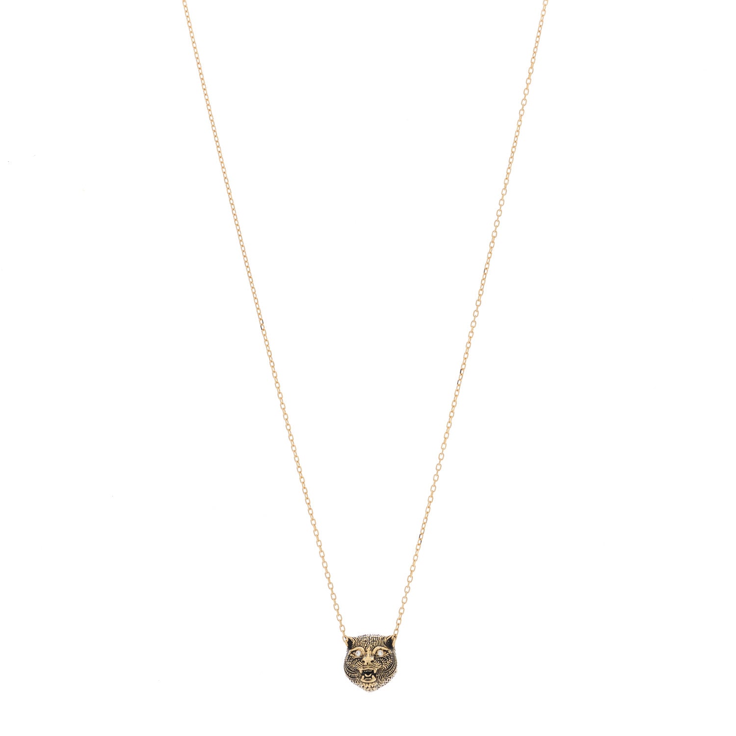Gucci 18K Yellow Gold Diamond Jade Le Marche Des Merveilles Feline Pendant Necklace 1 of 6