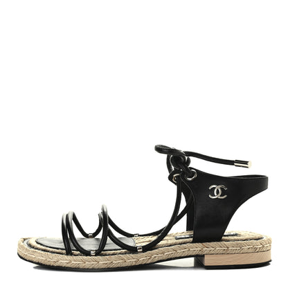 Chanel Lambskin Espadrille Sandals 38 Black 1 of 4