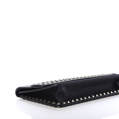 Valentino Garavani Pebbled Calfskin Rockstud Side Slip Wristlet Clutch Black 6 of 9