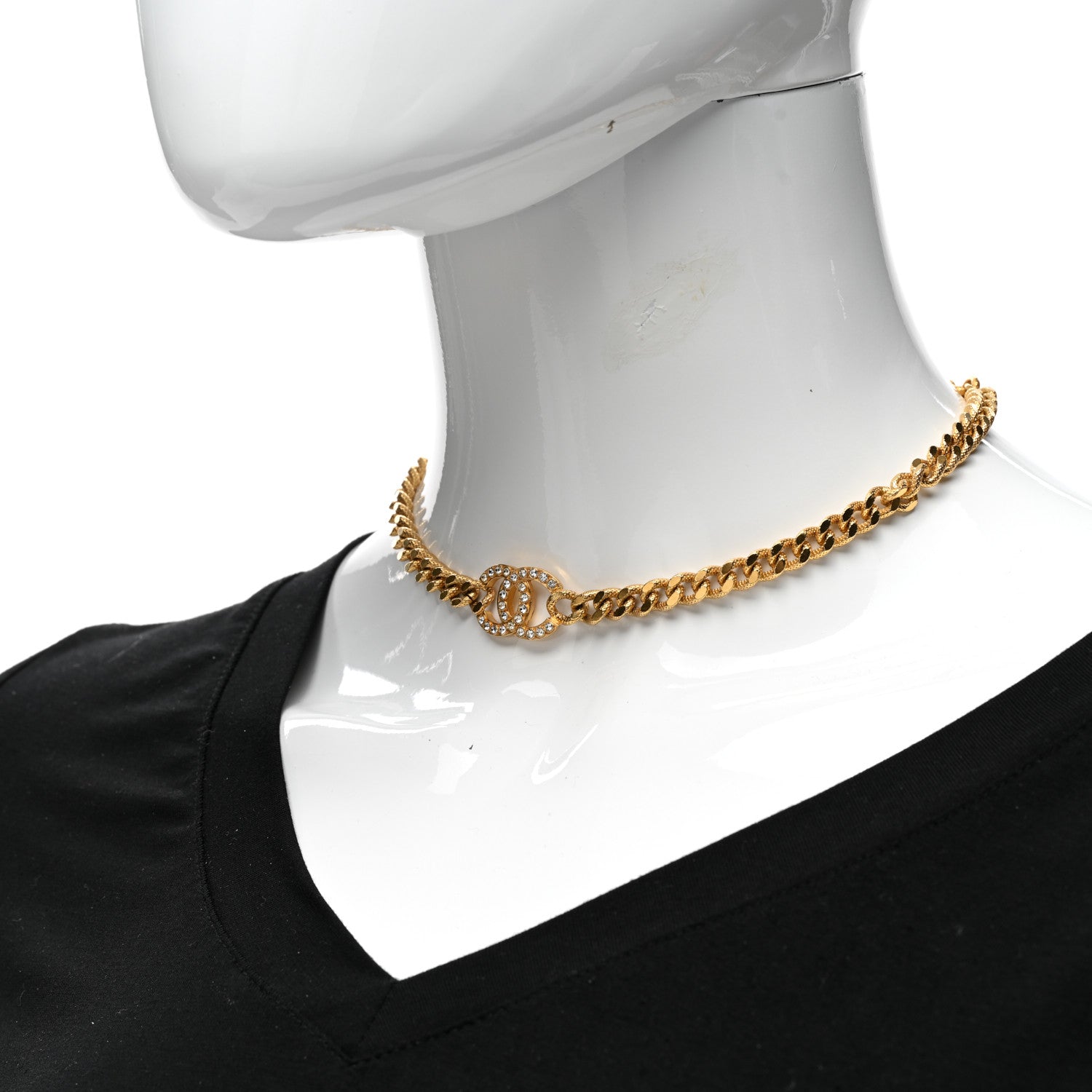 Chanel Crystal Chain Link CC Choker Necklace Gold 2 of 5