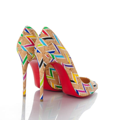 Christian Louboutin Cork Chevron Print Pigalle Follies 100 Pumps 37.5 Multicolor 4 of 7