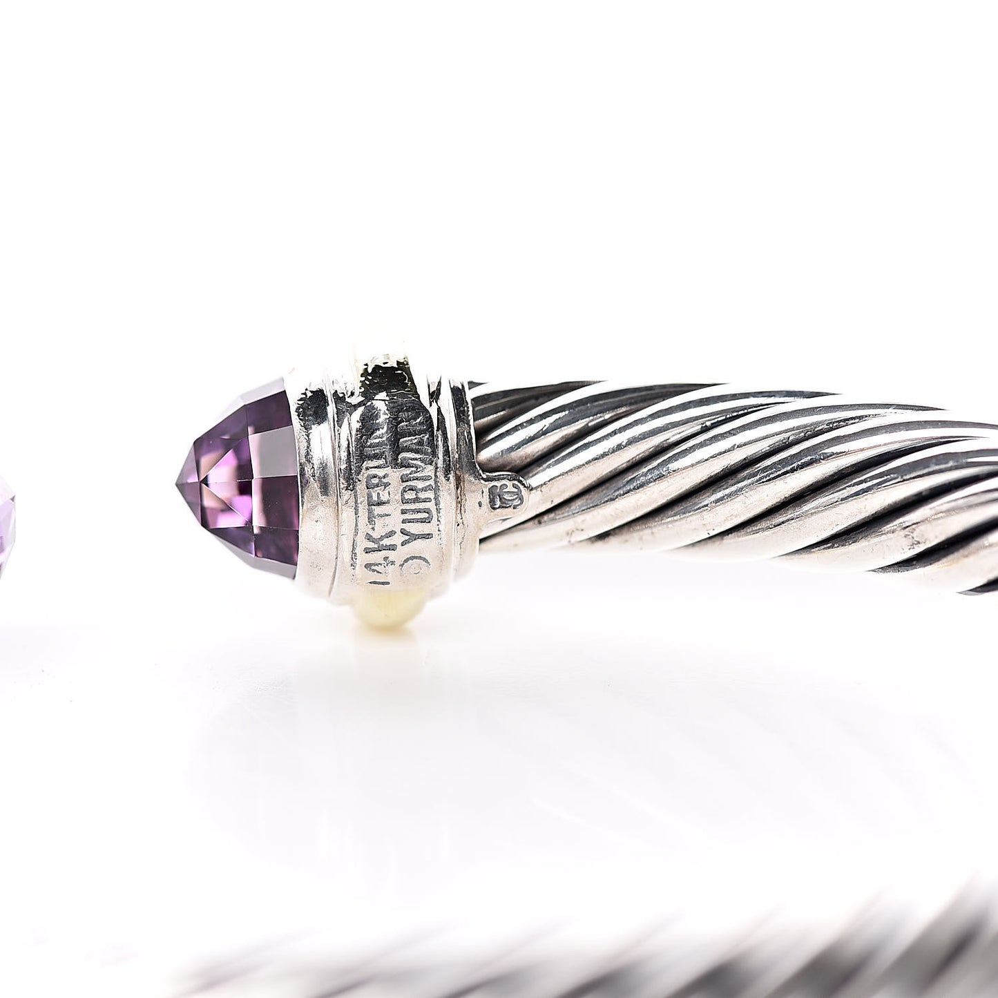 Sterling Silver 14K Yellow Gold Amethyst 7mm Cable Classics Bracelet