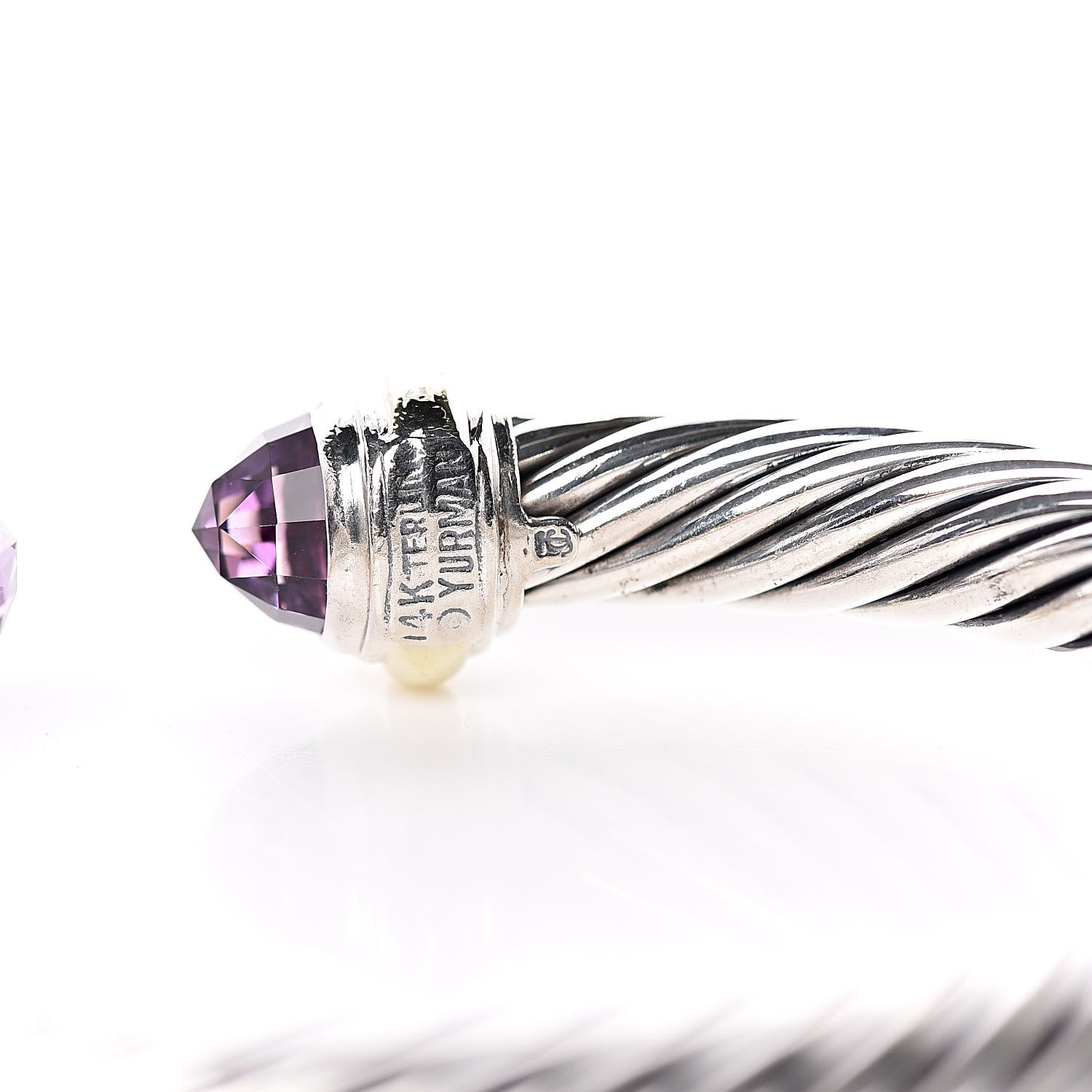 David Yurman Sterling Silver 14K Yellow Gold Amethyst 7mm Cable Classics Bracelet 4 of 5