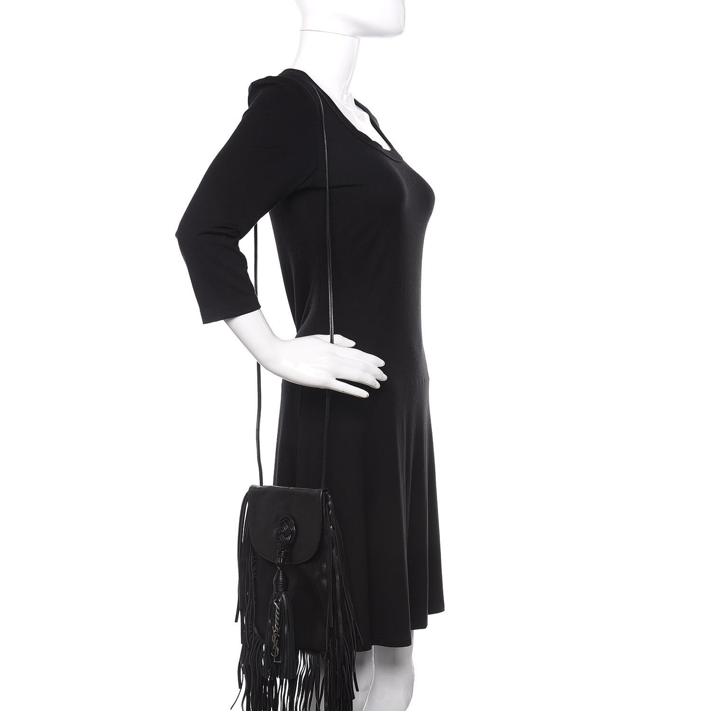 Lambskin Fringe Small Anita Crossbody Bag Black
