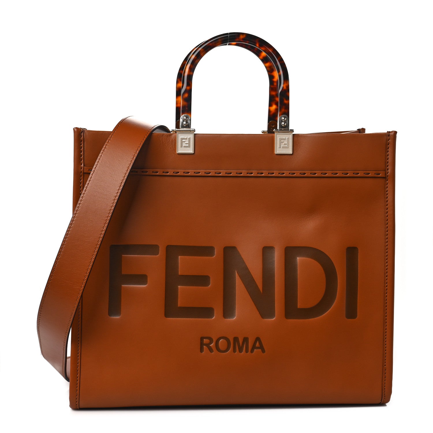 Fendi Vitello King Plexiglass Medium Fendi Sunshine Shopper Tote Cuoio 1 of 7