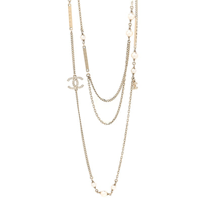 Chanel Pearl Crystal CC Long Layered Necklace Gold 1 of 5