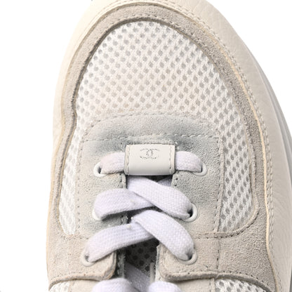 Chanel Mesh Suede Calfskin Grained Calfskin Womens CC Sneakers 39 White Black 9 of 12