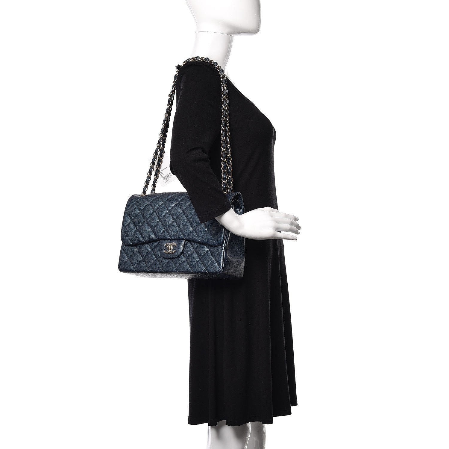 Chanel Iridescent Caviar Quilted Jumbo Double Flap Dark Blue 2 of 10