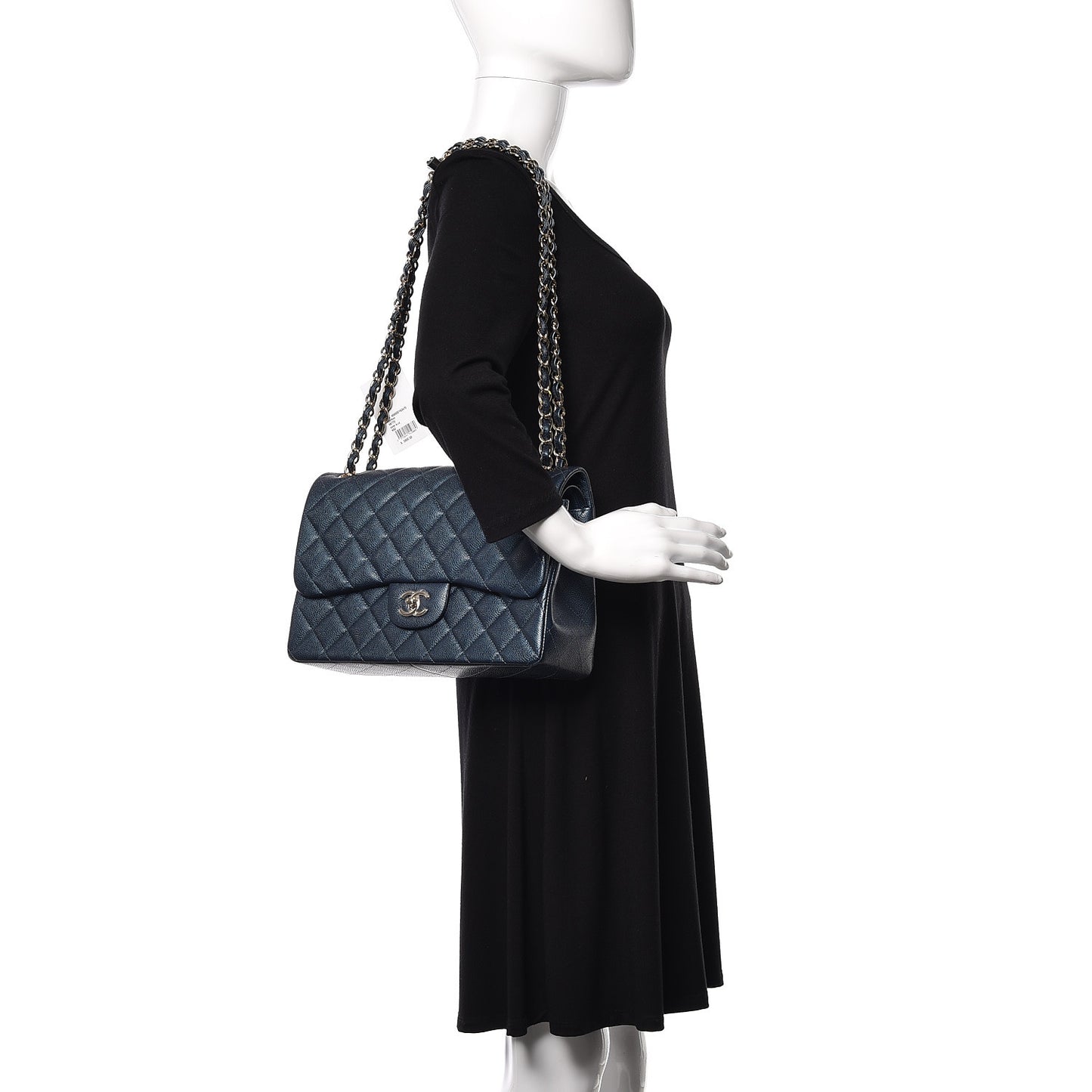 Iridescent Caviar Quilted Jumbo Double Flap Dark Blue