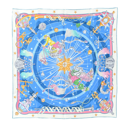 Hermes Silk Chorus Stellarum Scarf 70 Gris Perle Bleu Azur 1 of 9