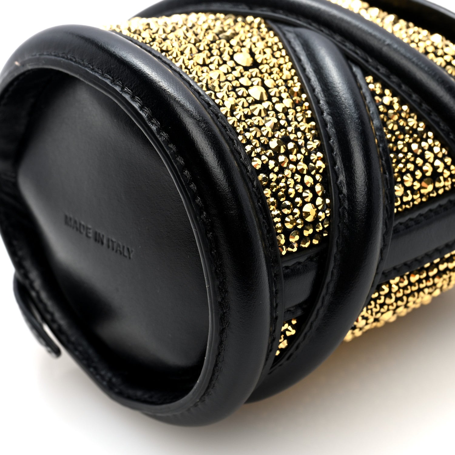 Alexander McQueen Calfskin Crystal Micro Curve Bucket Bag Black