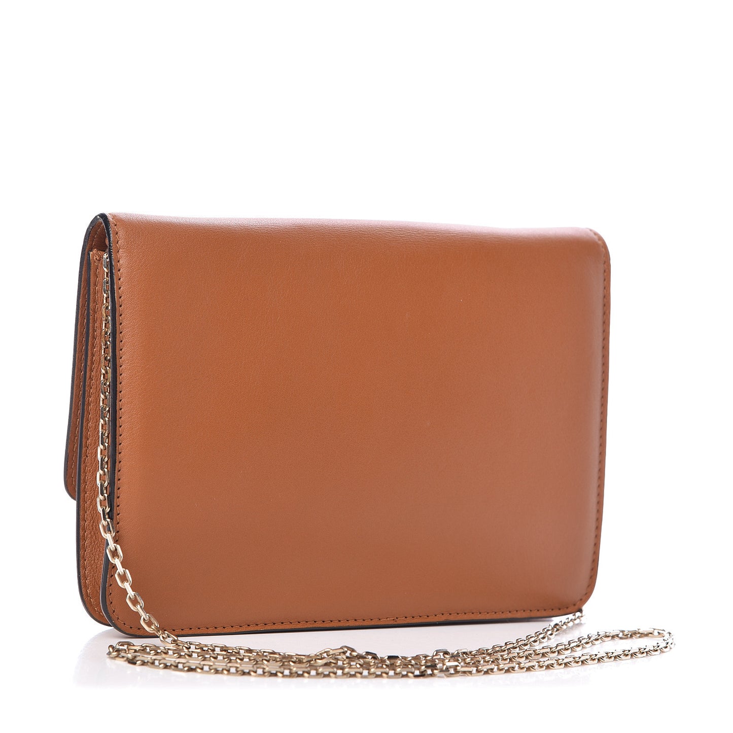 Calfskin Rockstud Chain Wallet Flap Bag Tan