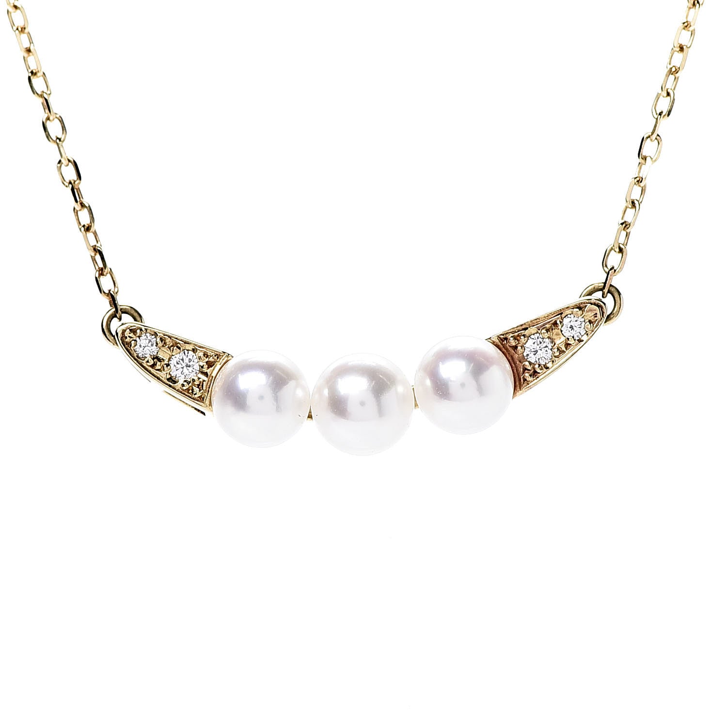 Mikimoto 18K Yellow Gold Diamond Akoya Pearl 5mm Bar Pendant Necklace 4 of 6