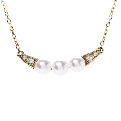 Mikimoto 18K Yellow Gold Diamond Akoya Pearl 5mm Bar Pendant Necklace 4 of 6
