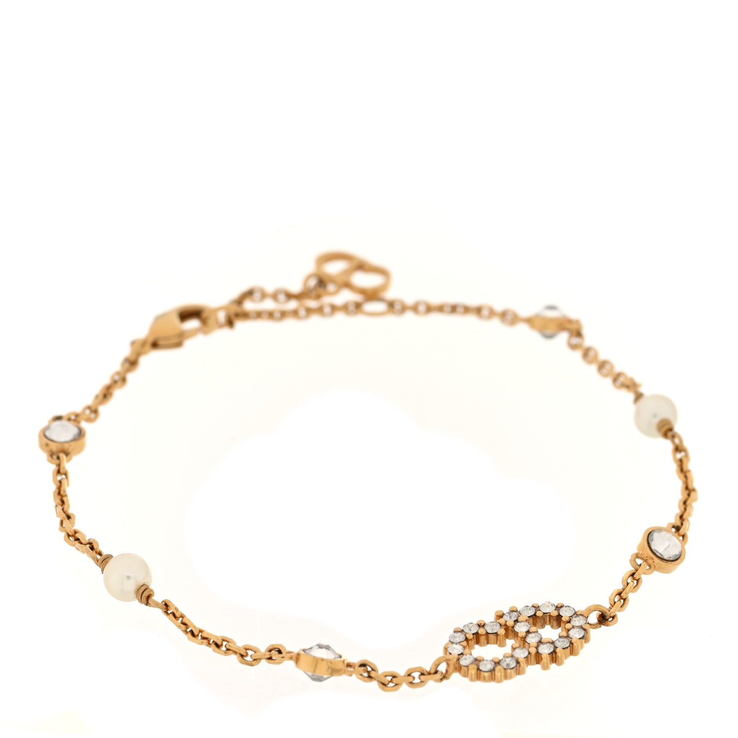Christian Dior Crystal Pearl Clair D Lune Bracelet  Gold 1 of 4