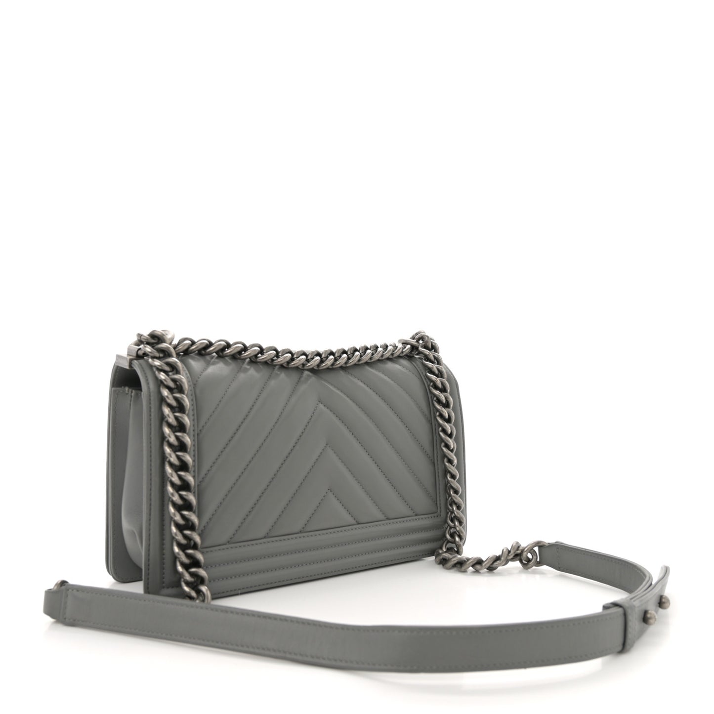 Calfskin Chevron Quilted Medium Boy Flap Grey
