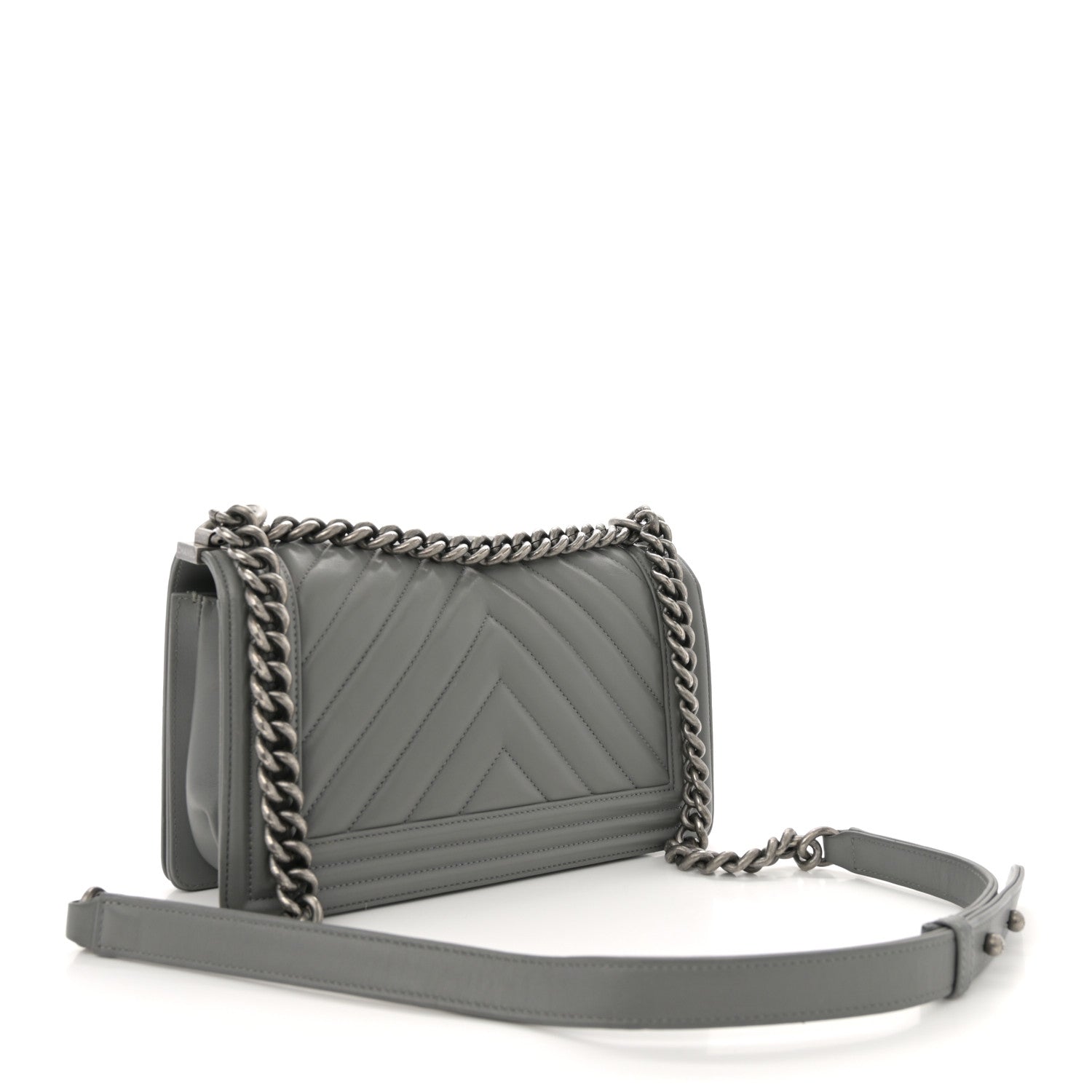 Chanel Calfskin Chevron Quilted Medium Boy Flap Grey 3 of 12