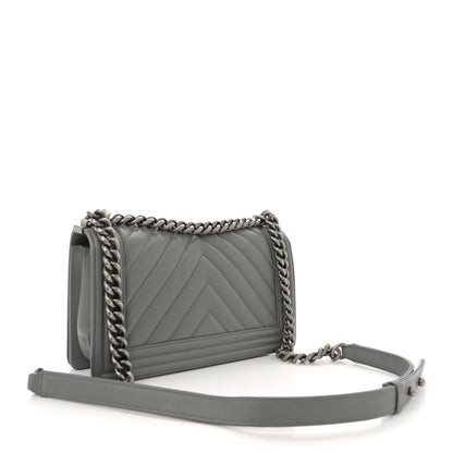 Chanel Calfskin Chevron Quilted Medium Boy Flap Grey 3 of 12