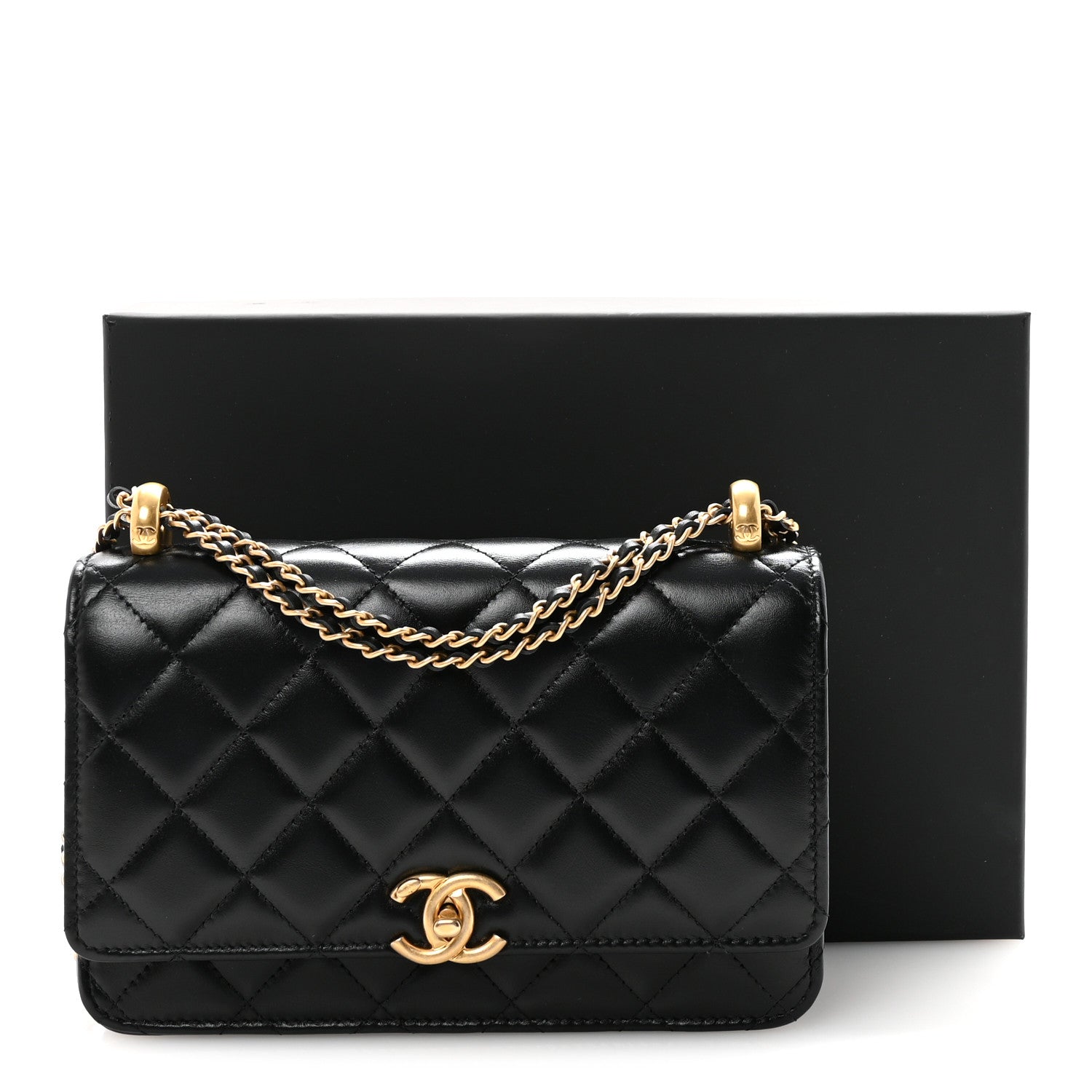 Chanel Calfskin Quilted Perfect Fit Wallet On Chain WOC Black 12 of 12