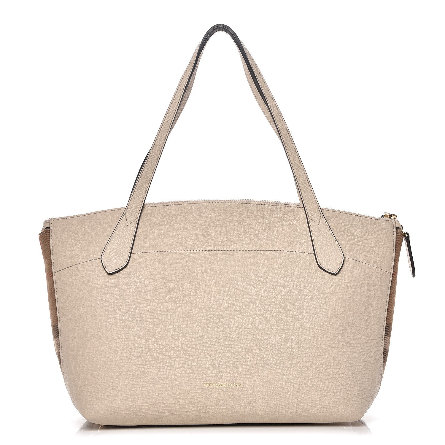 Burberry Derby Calfskin House Check Medium Welburn Tote Limestone 1 of 8