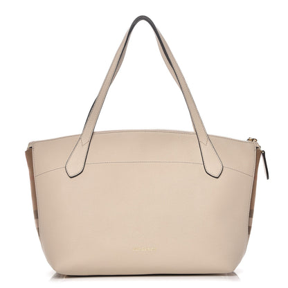Burberry Derby Calfskin House Check Medium Welburn Tote Limestone 1 of 13