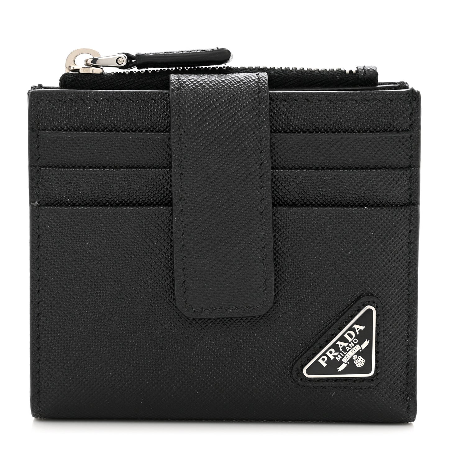 Saffiano Metal Card Holder Compact Wallet Black