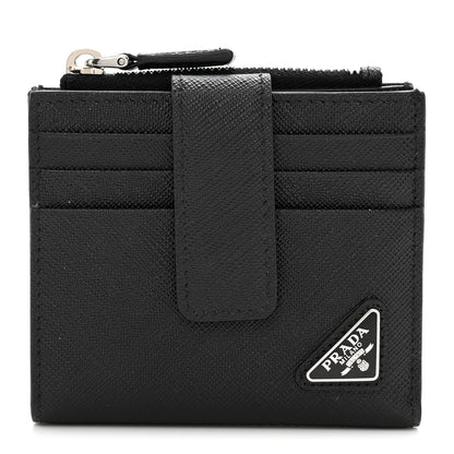 Prada Saffiano Metal Card Holder Compact Wallet Black 1 of 6