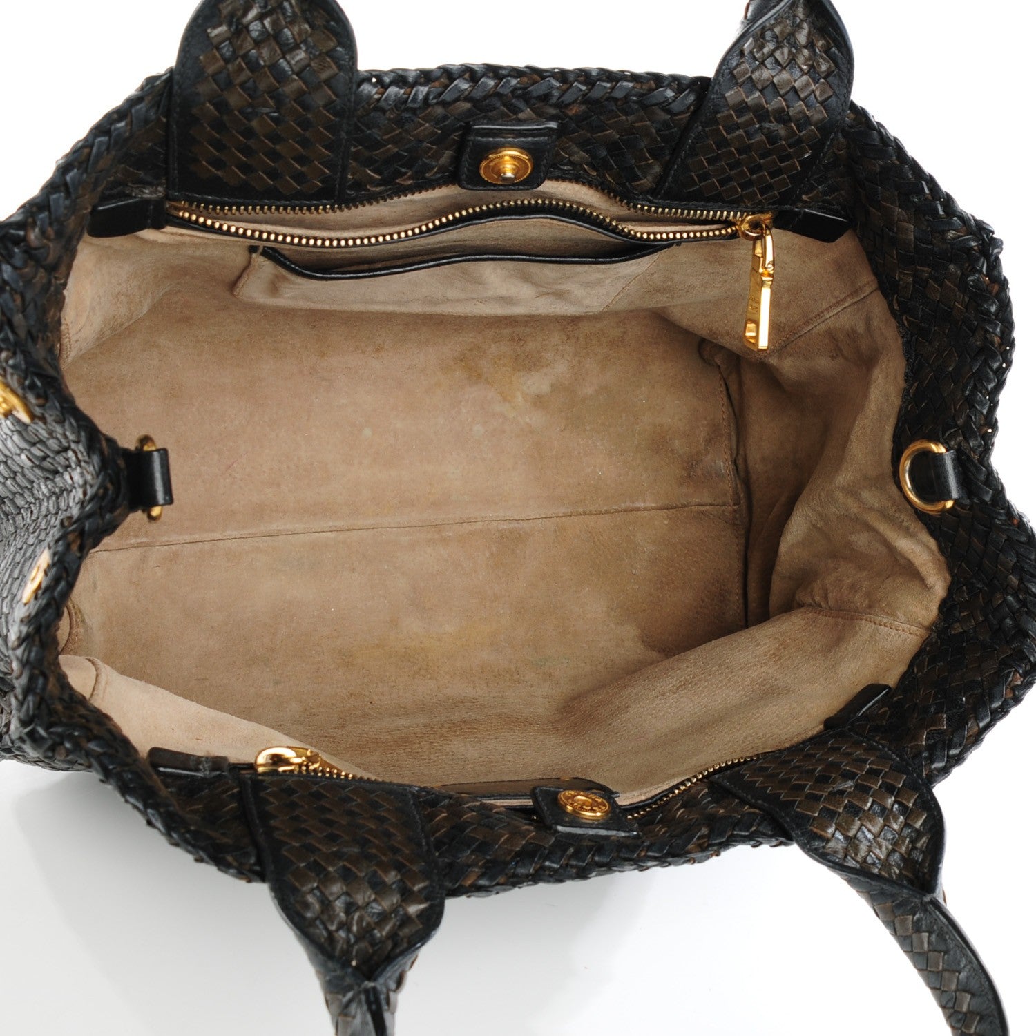 Prada Goatskin Woven Small Tote Moro Black 5 of 8