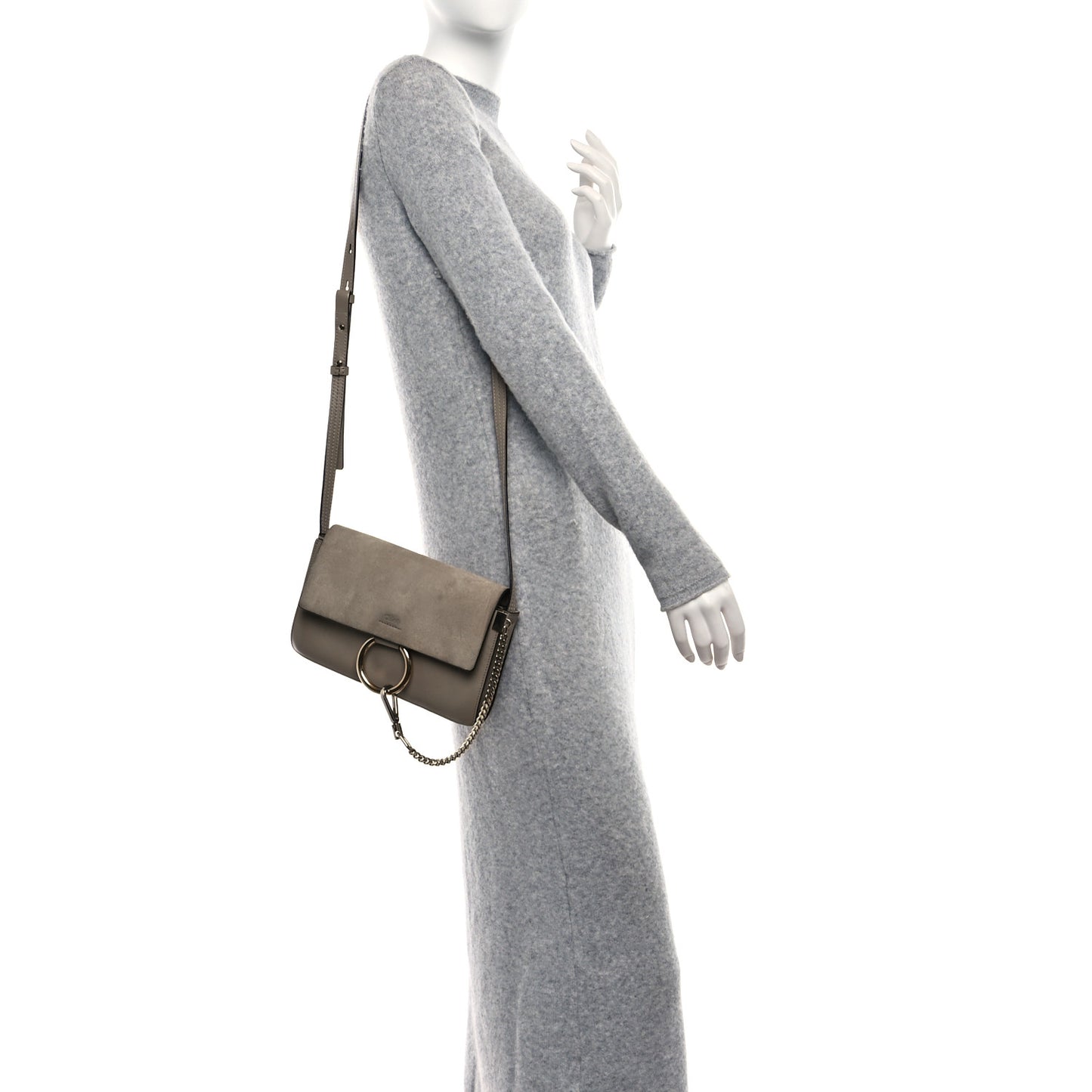 Suede Calfskin Small Faye Shoulder Bag Motty Grey