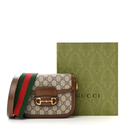 Gucci GG Supreme Monogram Azalea Calfskin Web Mini Horsebit 1955 Shoulder Bag Beige Ebony Brown Sugar 11 of 11