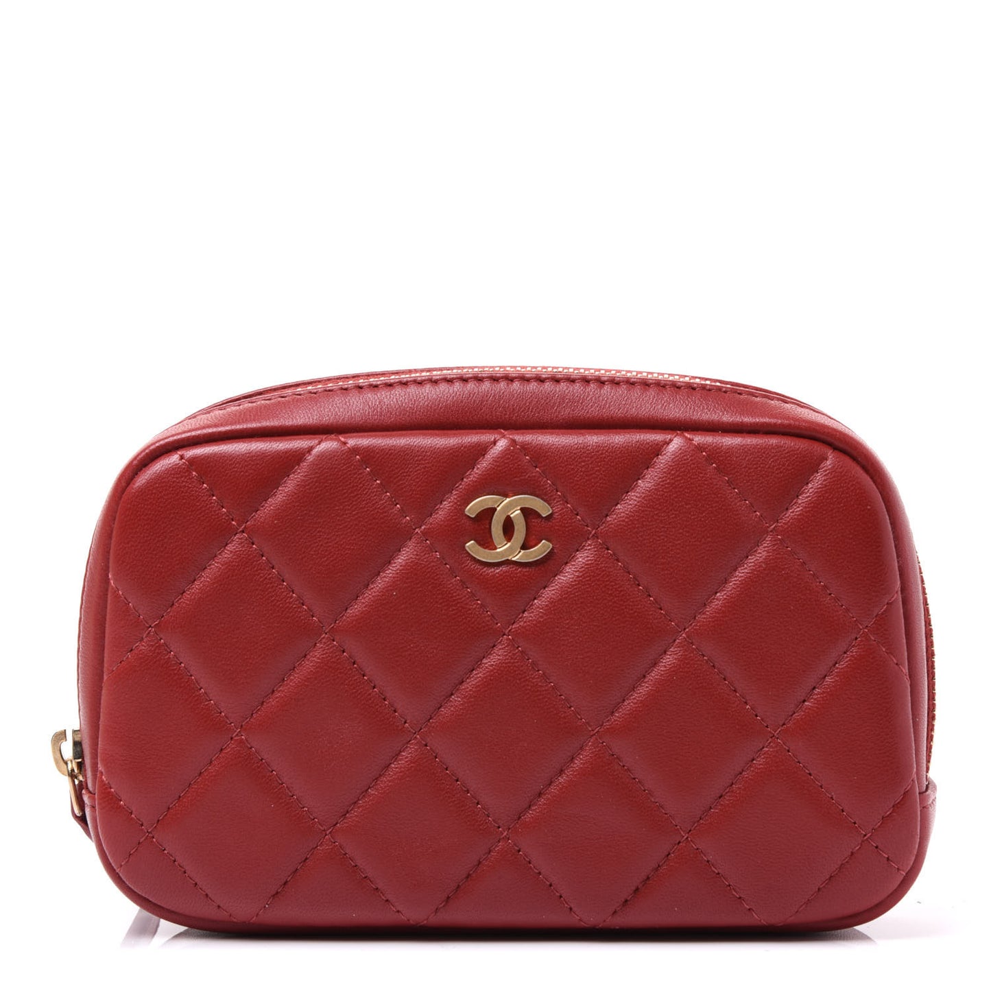 Lambskin Quilted Small Curvy Pouch Cosmetic Case Red