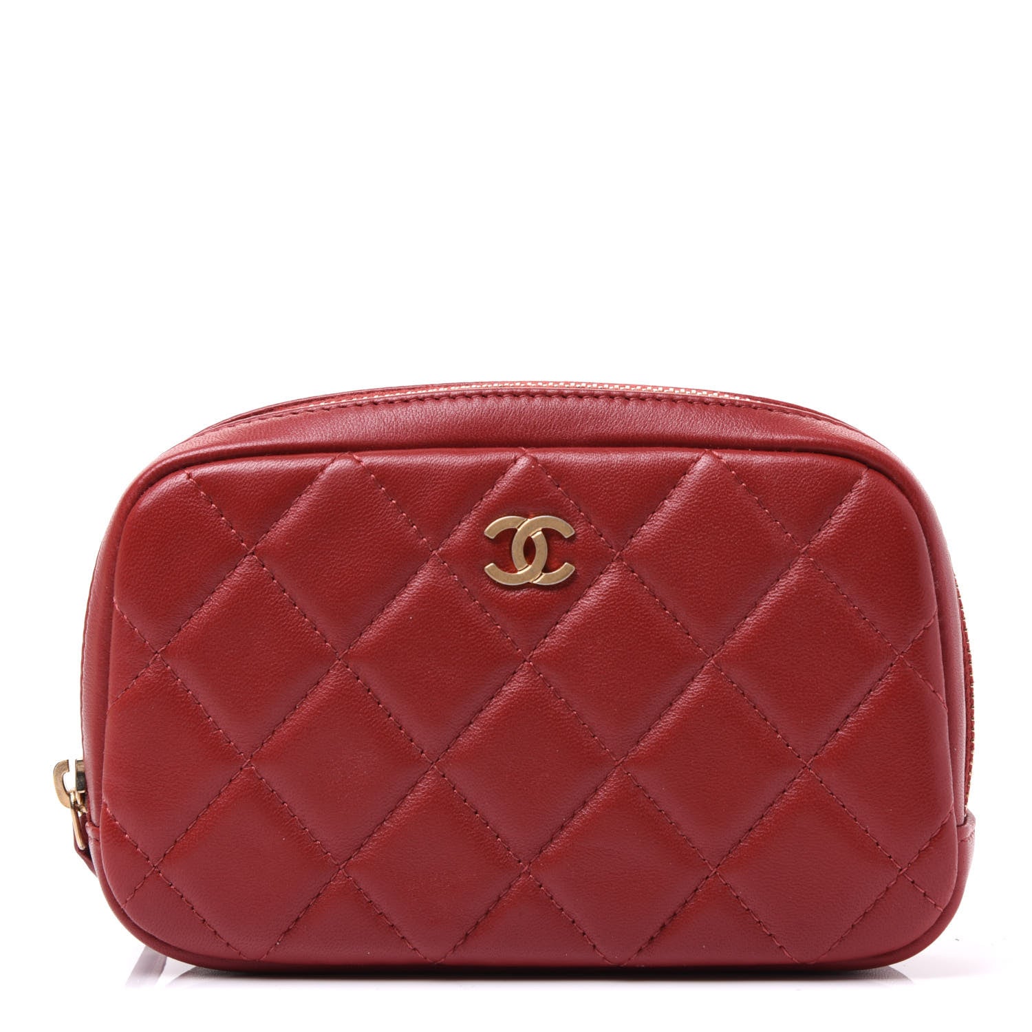 Chanel Lambskin Quilted Small Curvy Pouch Cosmetic Case Red 1 of 9