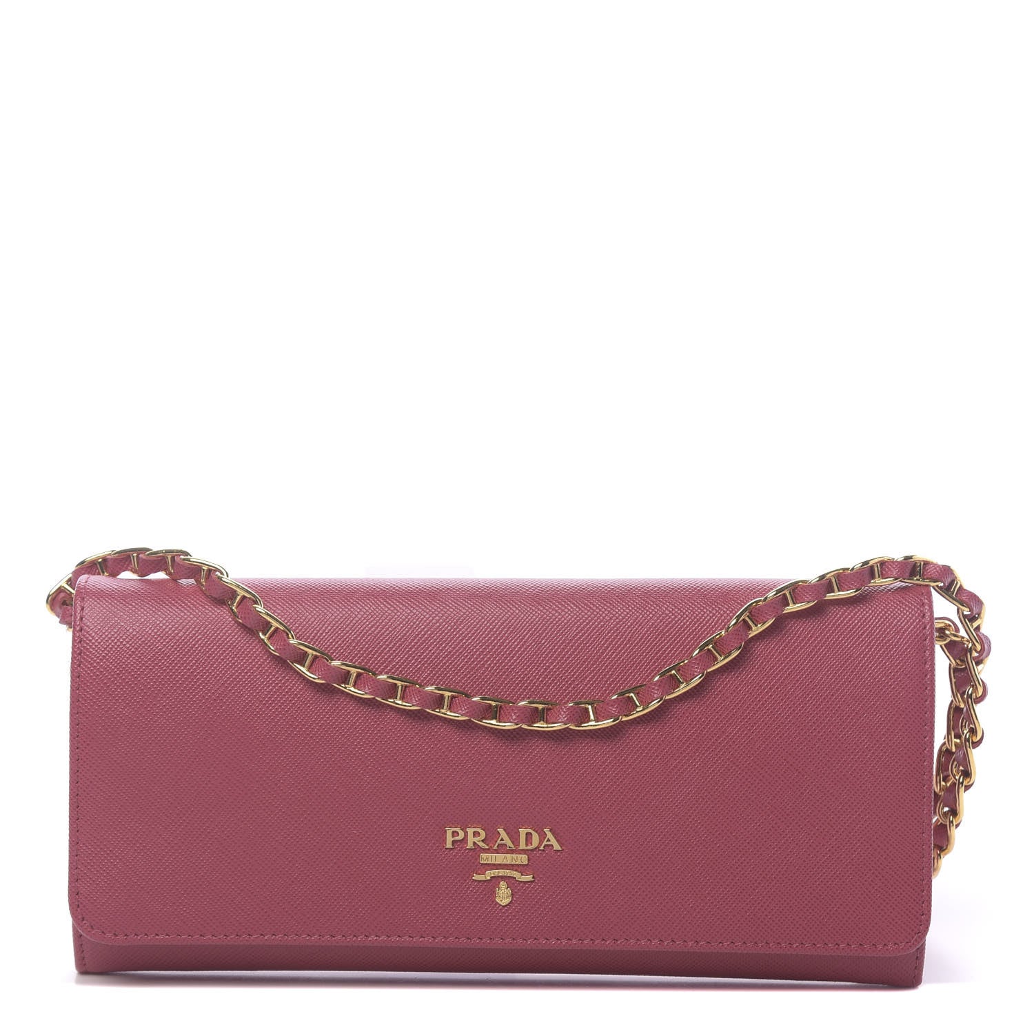 Prada Saffiano Metal Oro Chain Wallet Peonia 1 of 11