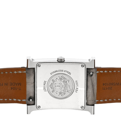 Hermes Stainless Steel Alligator Diamond Bezel Mother of Pearl 26mm Heure H Hour Quartz Watch Gris Perle 4 of 5