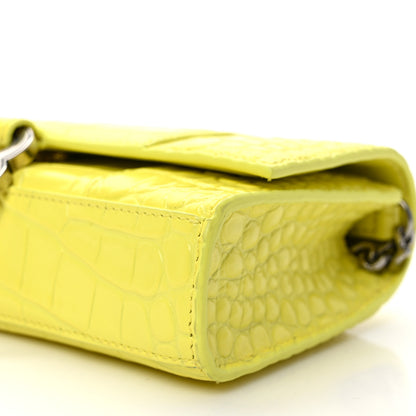Balenciaga Shiny Calfskin Crocodile Embossed Hourglass Chain Bag Light Yellow 9 of 9