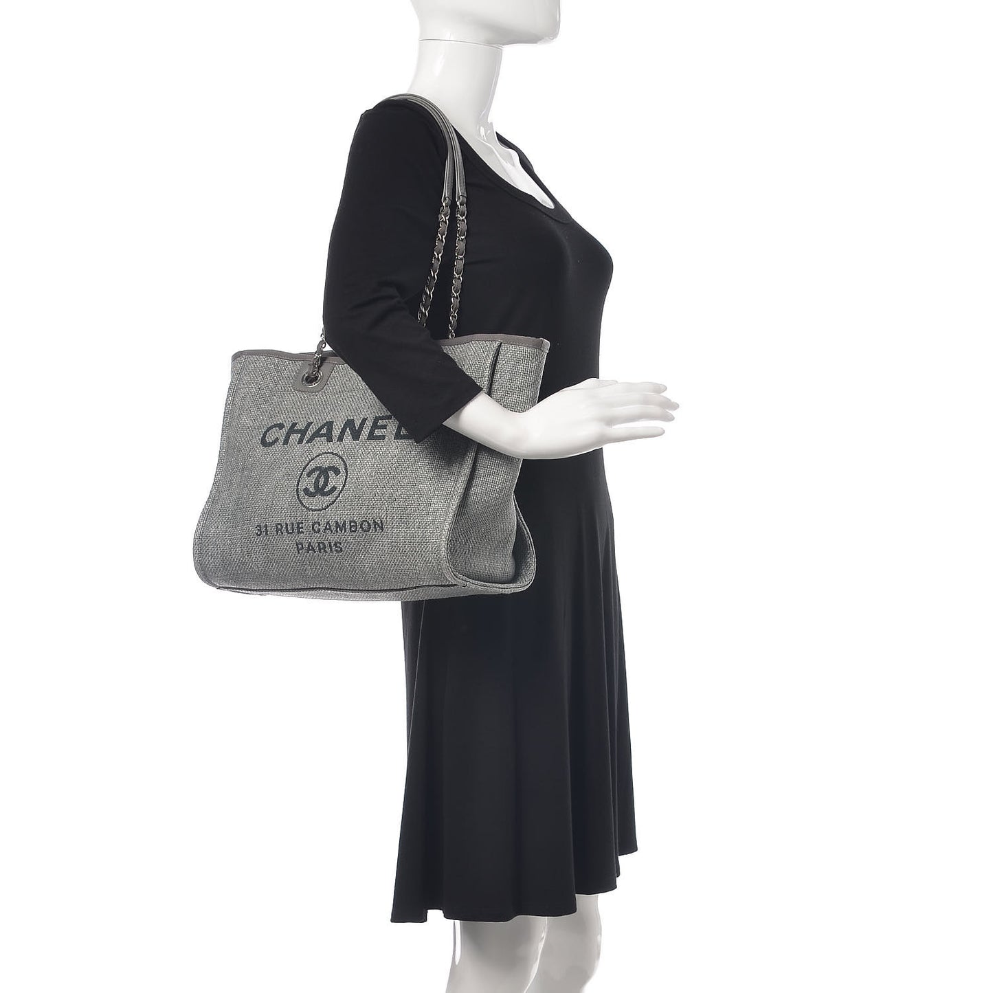 Woven Straw Raffia Small Deauville Tote Grey